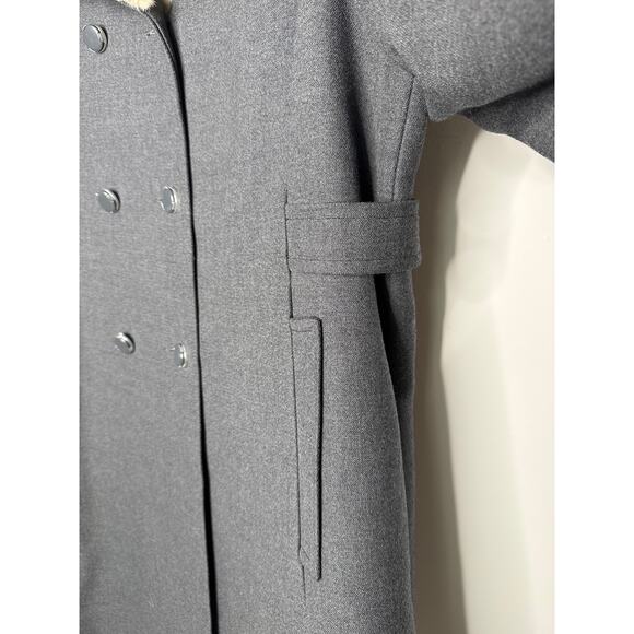 Vintage 1960s Wool Coat with Real Fur Collar Gray Double Breasted XXL - Picture 8 of 16